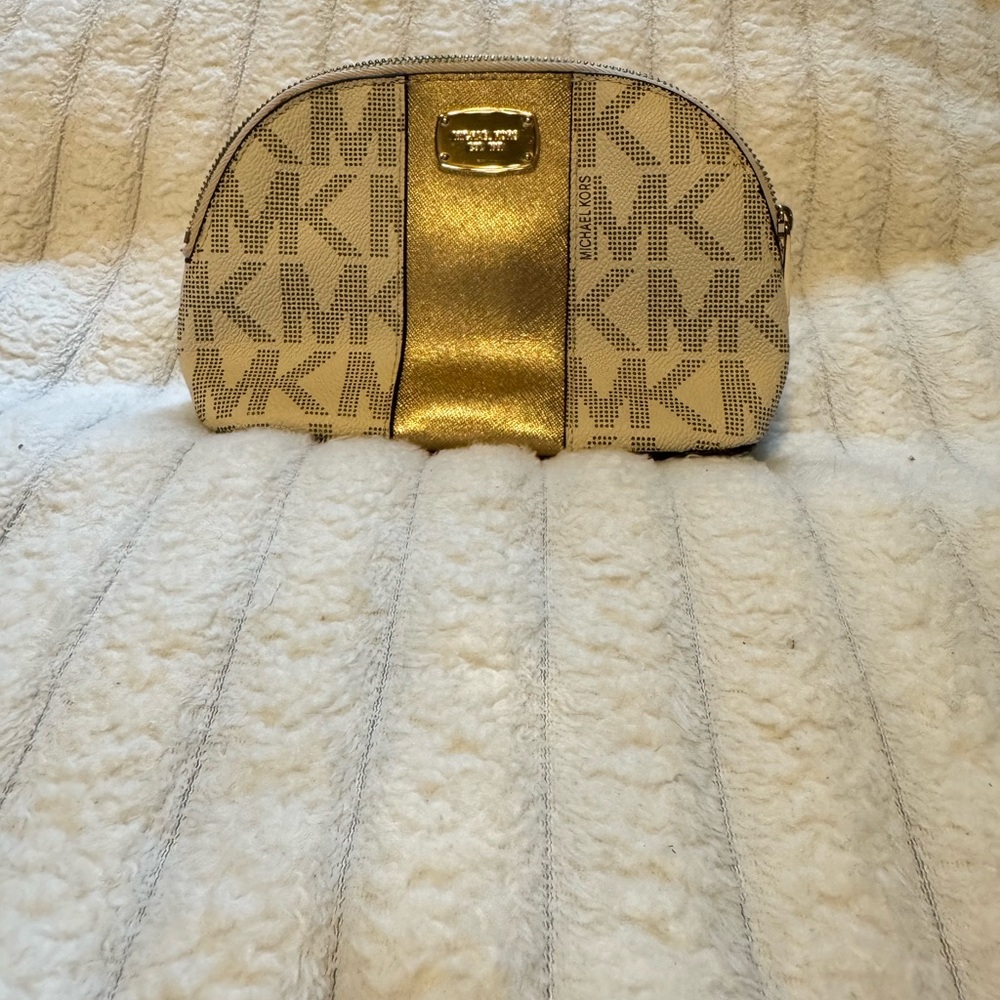 Michael Kors Gold and Tan Logo Clutch